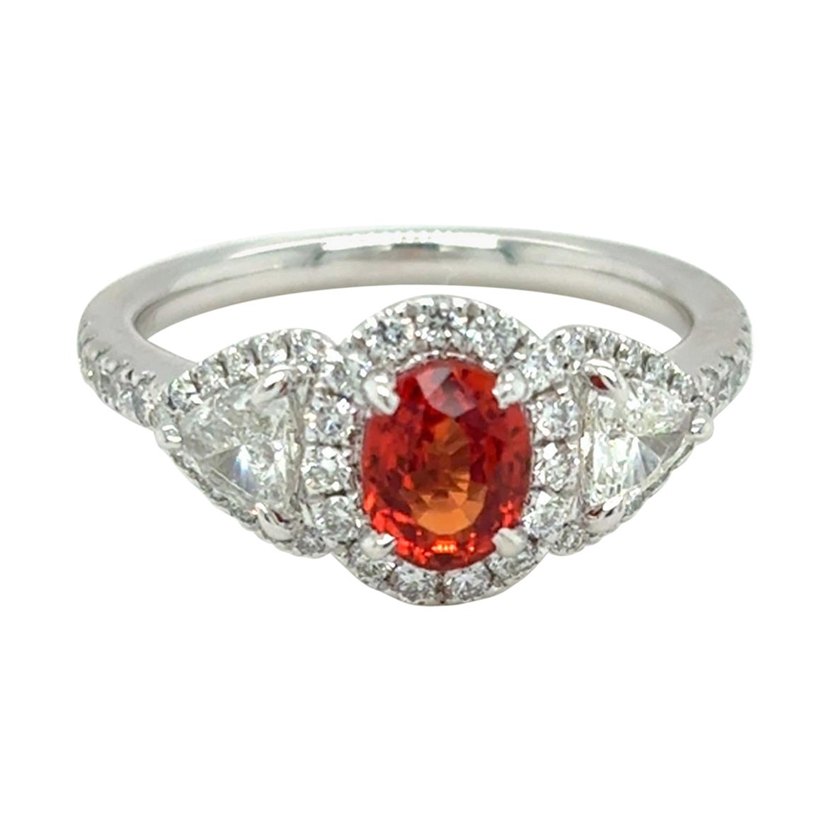 1.08 Carat Padparadscha Sapphire Diamond Platinum Ring