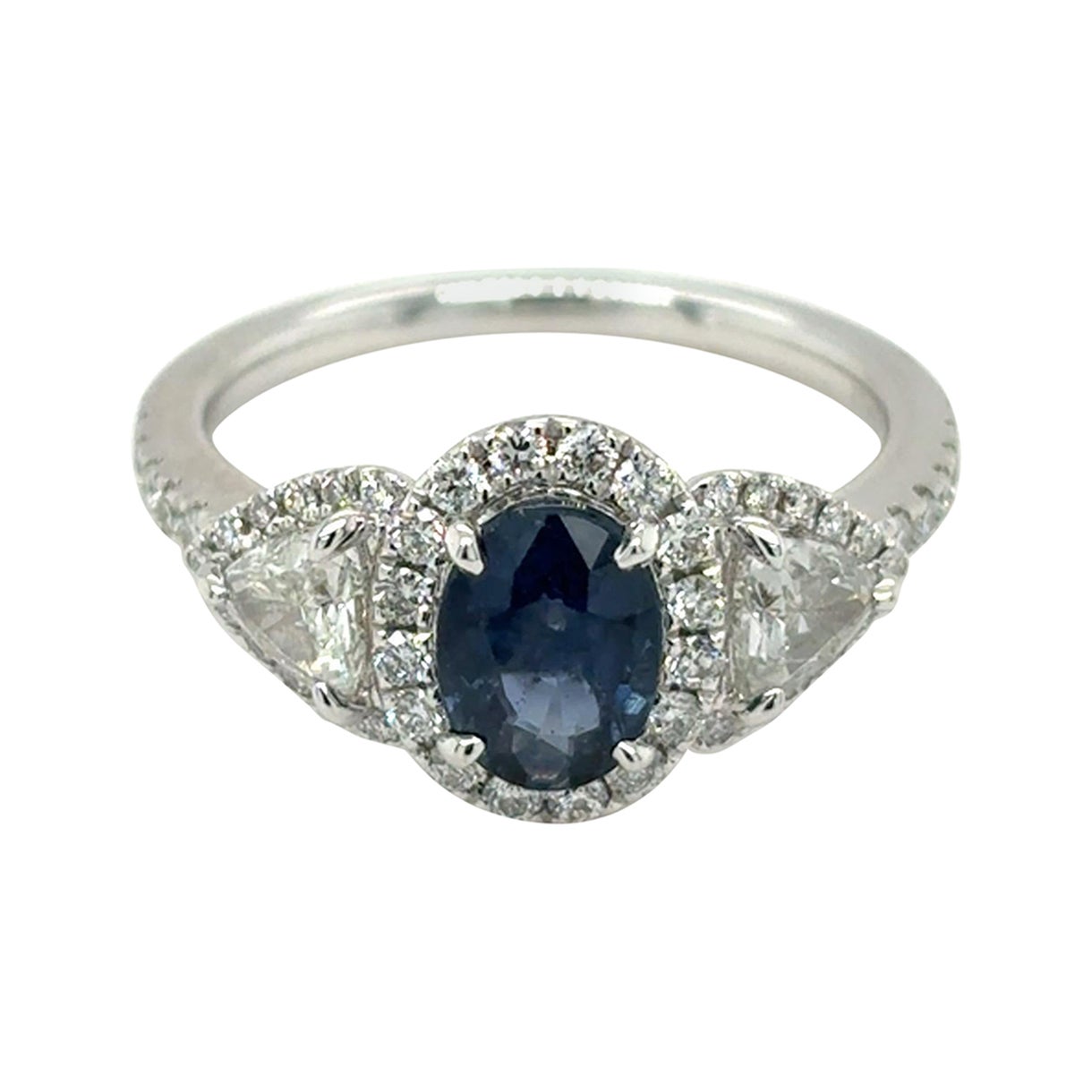 1.12 Carat Oval Cut Blue Sapphire Diamond Platinum Ring