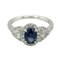 1.12 Carat Oval Cut Blue Sapphire Diamond Platinum Ring