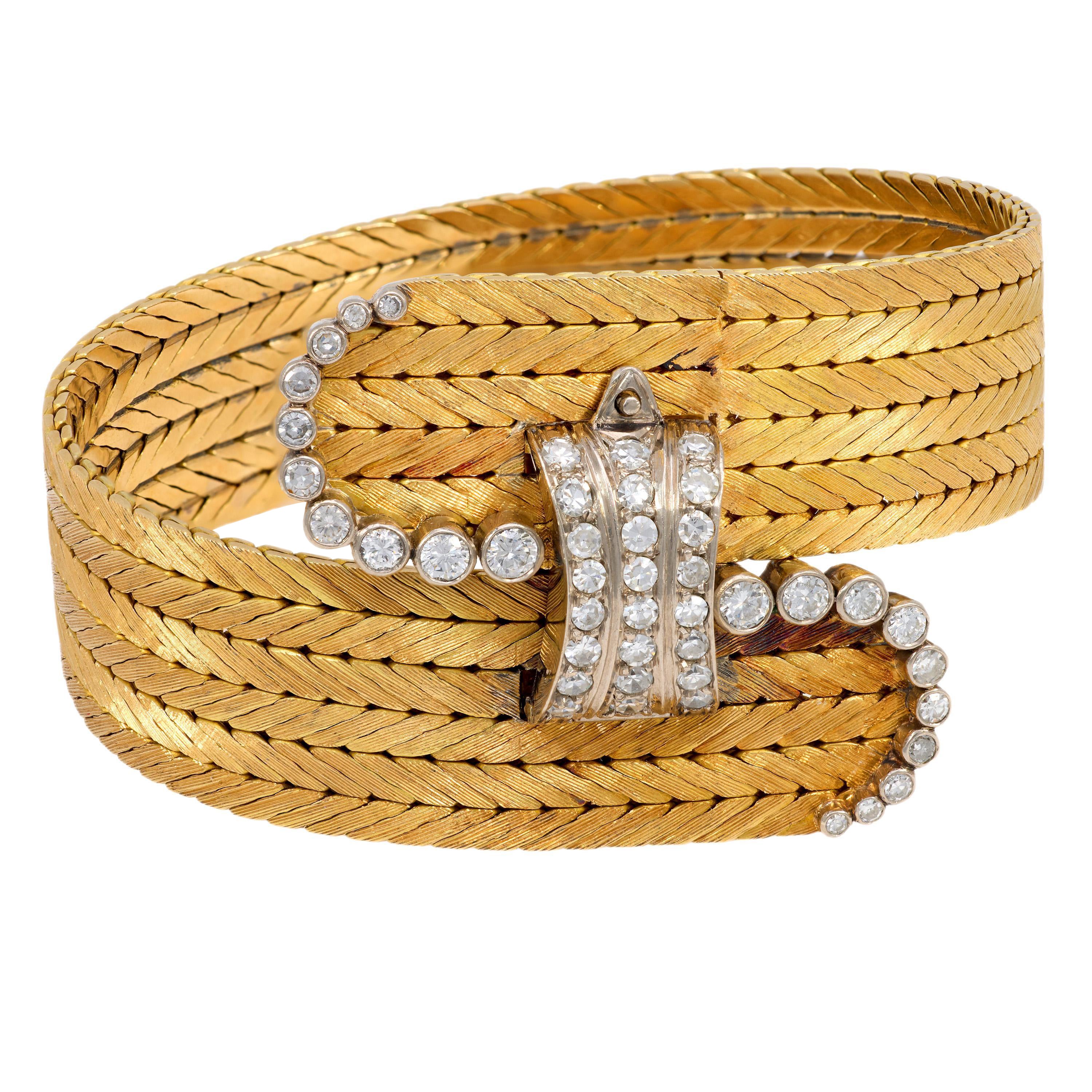 Serafino Brevetto Italian diamond 18k yellow gold buckle bracelet For Sale