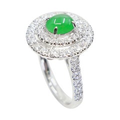 Certified Natural Jade & Diamond Cocktail Ring, Intense Apple Green Color.