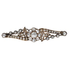 Antique Ottoman 8k Gold Circa 1900s Natural Rose Cut Diamond Decorated Brooch