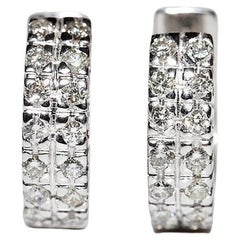 Vintage 18k Gold Natural Diamond Decorated Hoop Style Earring