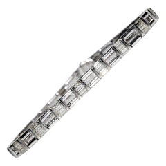 Vintage Circa 1980s 18k Gold Natural Baguette Diamond Decorated Bracelet