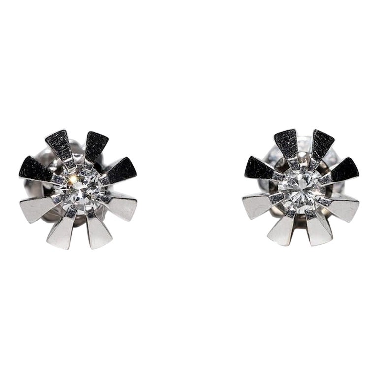 Vintage Circa 1970s 14k Gold Natural Diamond Decorated Solitaire Earring