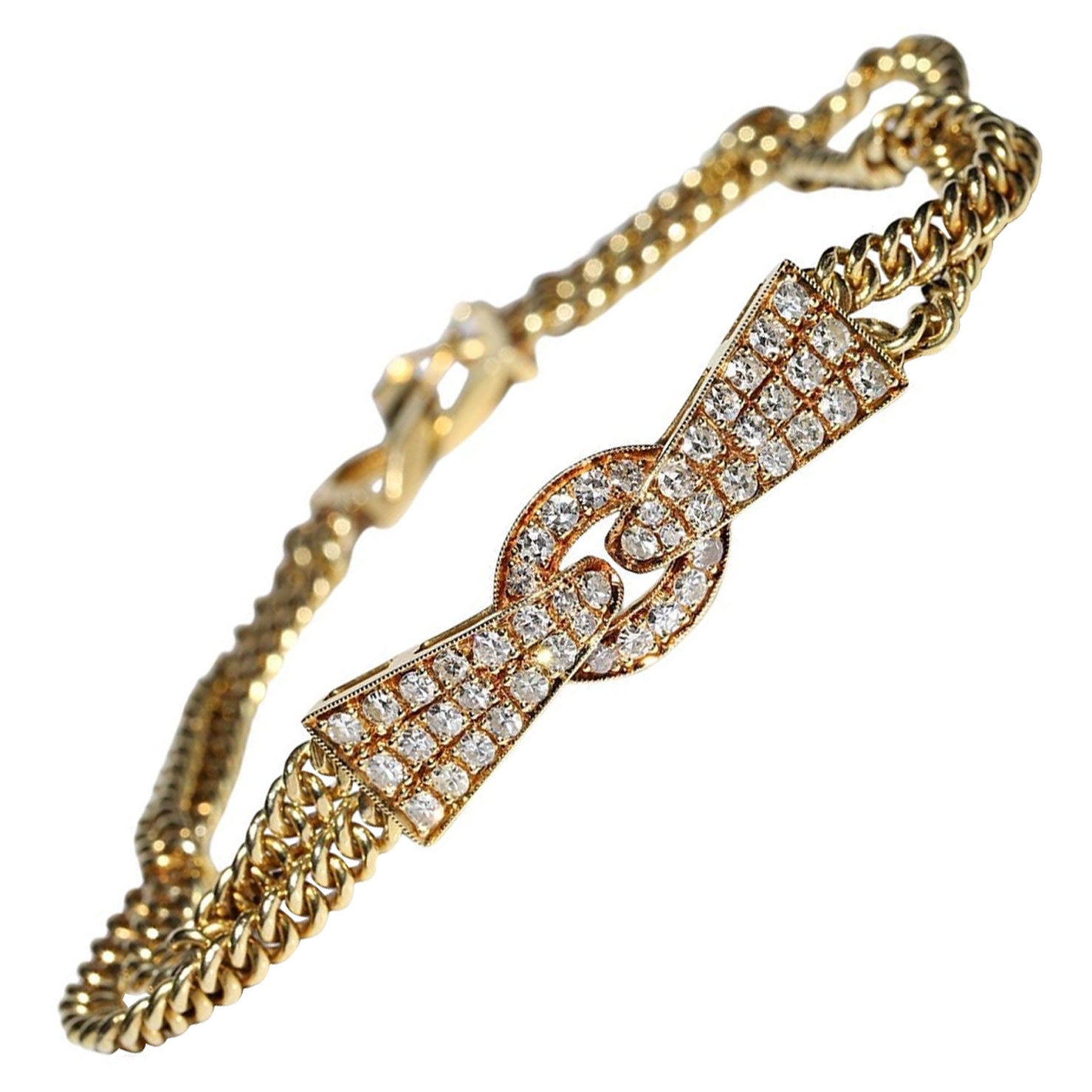 Vintage Original Circa 1980s 18k Gold Natural Diamond Decorated Pretty Bracelet