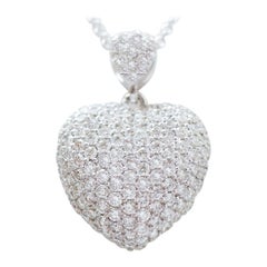 Diamonds, 18 Karat White Gold Heart Shape Pendant Necklace