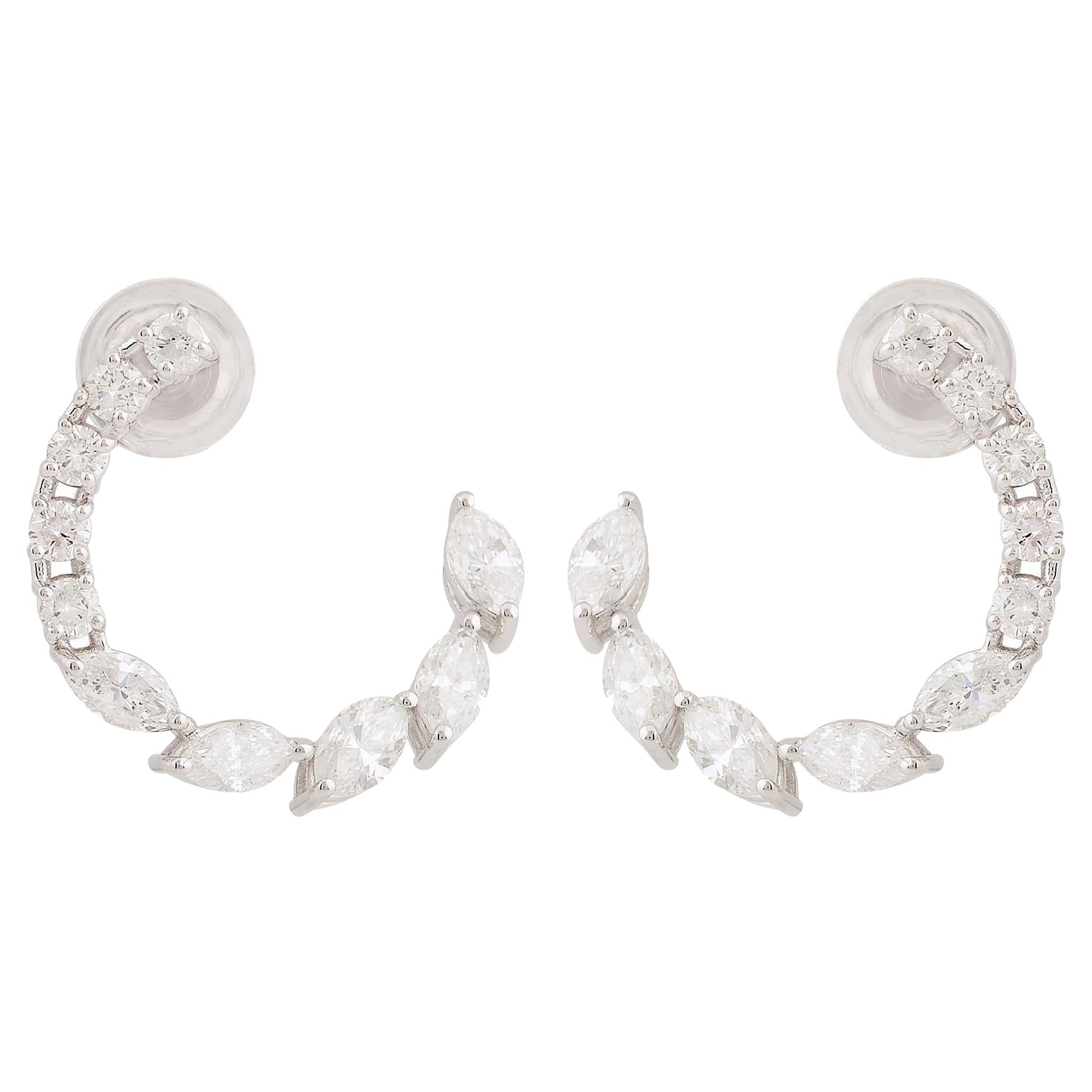 Real 2.49 Carat Marquise Diamond Stud Earrings 18k White Gold Handmade Jewelry For Sale