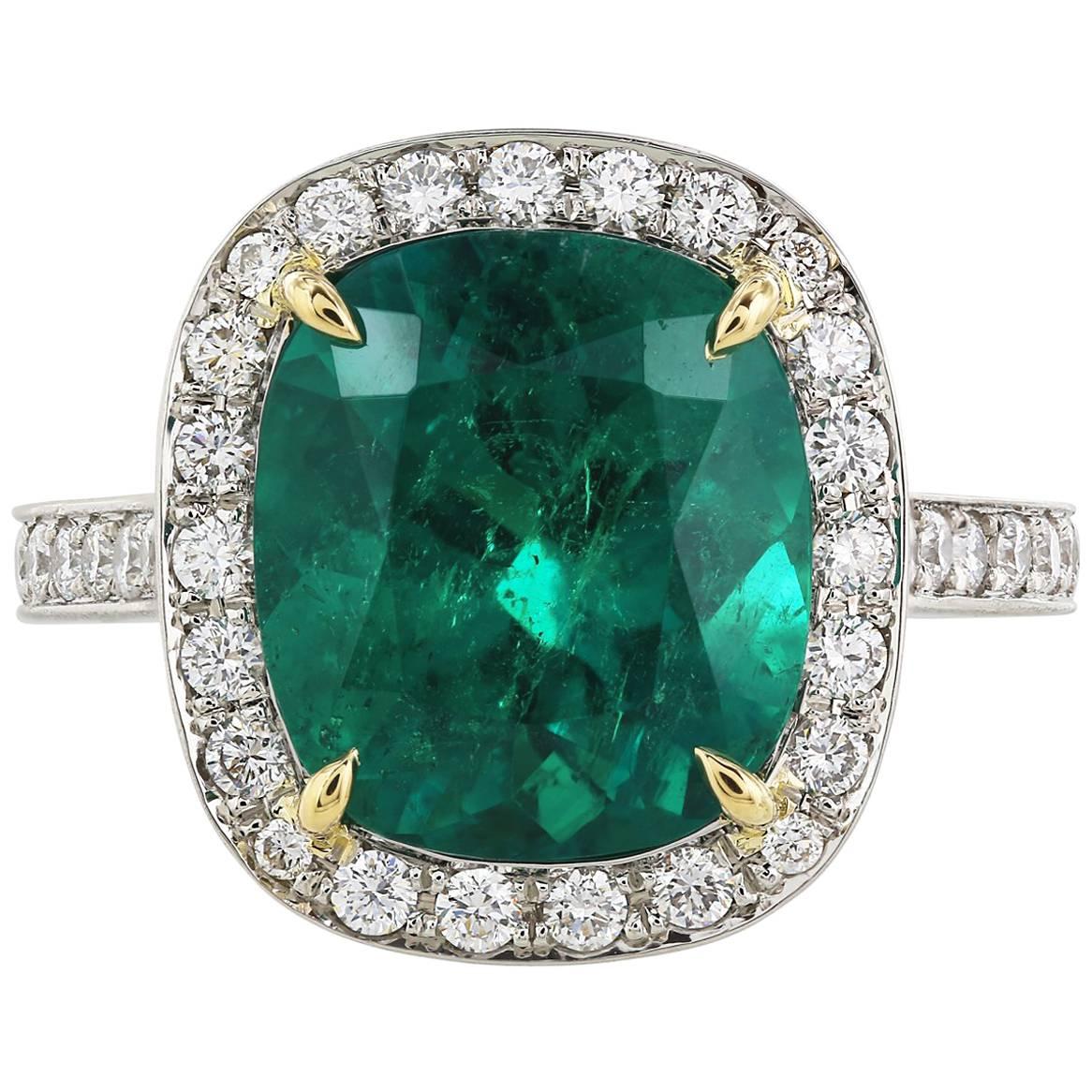 C. Dunaigre Certified 4.27 Carat Colombian Emerald Ring For Sale