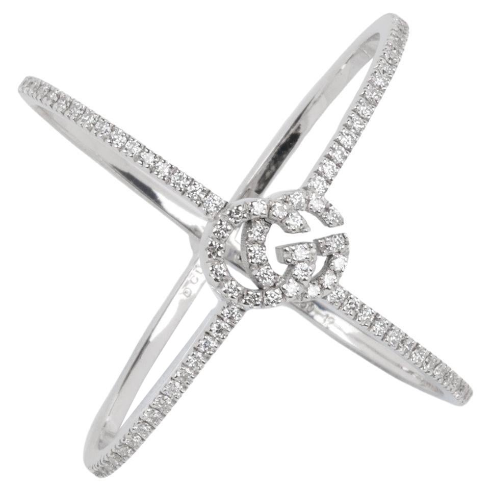 Gucci Diamond Set 18ct White Gold GG Running Ring For Sale