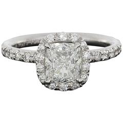 GIA Certified Cushion Diamond Halo Platinum Engagement Ring