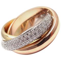 Cartier Diamond Trinity Tri-Color Gold Band Ring