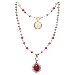 CLARISSA BRONFMAN Labradorite Ruby Diamond Carmen Bone Face & Ebony Hamsa Charms