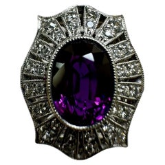 Platinum Art Deco Style Diamond GIA 2.01 Carat Vivid Purple Oval Sapphire Ring