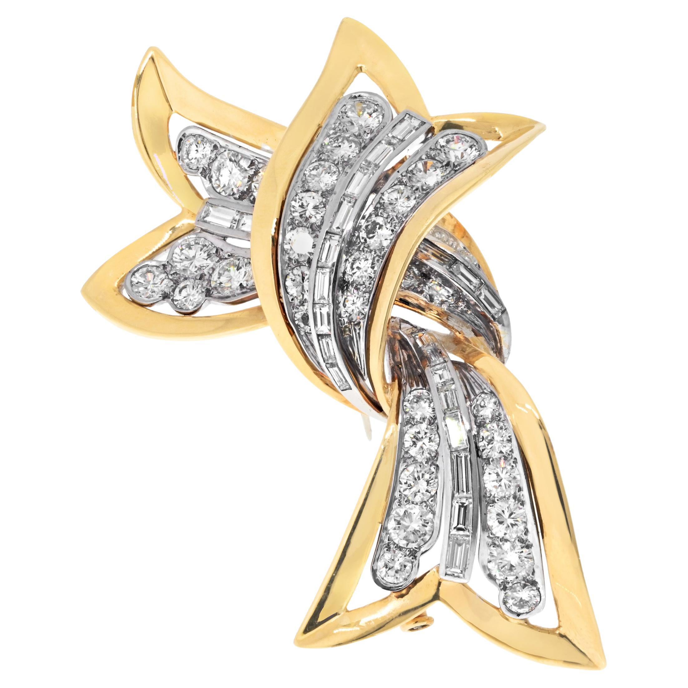 David Webb Platinum & 18K Yellow Gold Diamond Ribbon Brooch