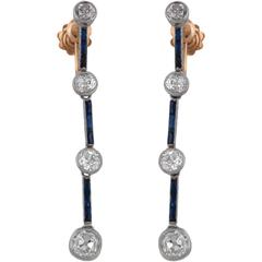 1920s Diamond Sapphire Platinum Drop Earrings 12