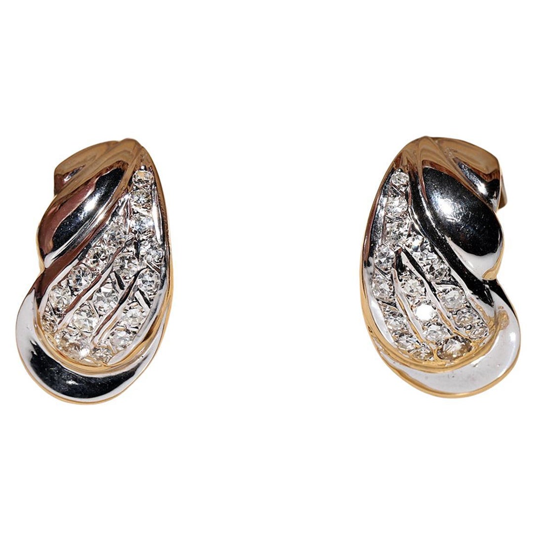 Vintage Circa 1900er Jahre 14k Gold Natürlicher Diamant Dekorierter hübscher Ohrring