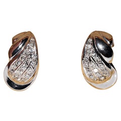 Vintage Circa 1900s 14k Gold Natural Diamond Decorated Pretty Earring