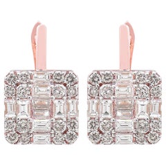 2.10 Carat Baguette Diamond Square Stud Earrings Solid 18k Rose Gold Jewelry