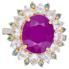 5.65 Ct Unheated Ruby Ring with Alexandrite and natural diamond 14K 5.18 Gram