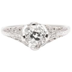 Art Deco Filigree 1 Carat Diamond Engagement Platinum Ring