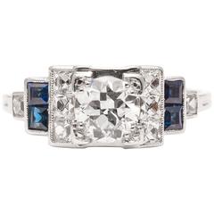 Antique French Cut Diamond and Sapphire Engagement Ring by Birks