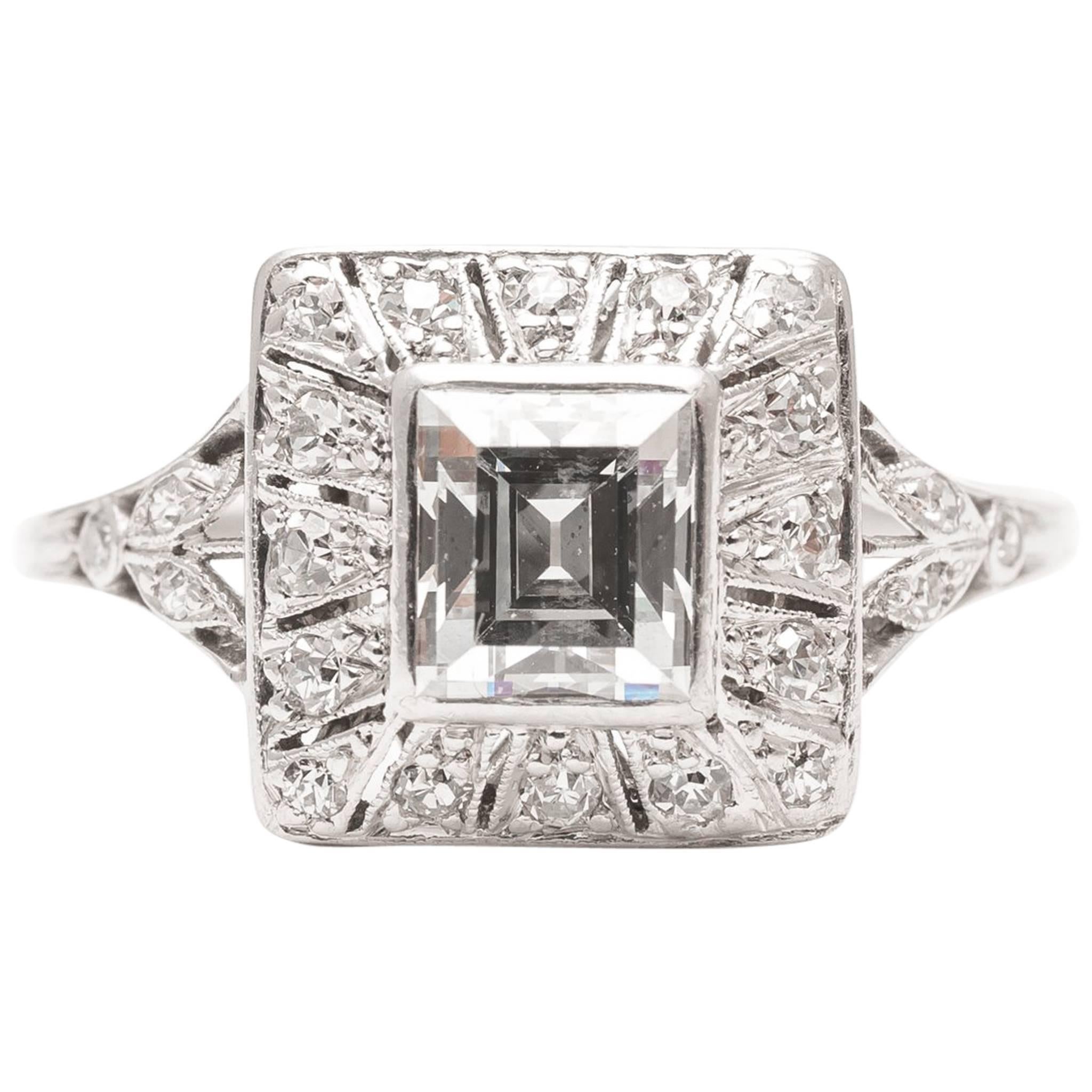 Step Cut Diamond Platinum Engagement Ring
