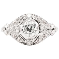 Antique Fantastic Art Deco 0.60 Carat Diamond Filigree Engagement Ring in Platinum