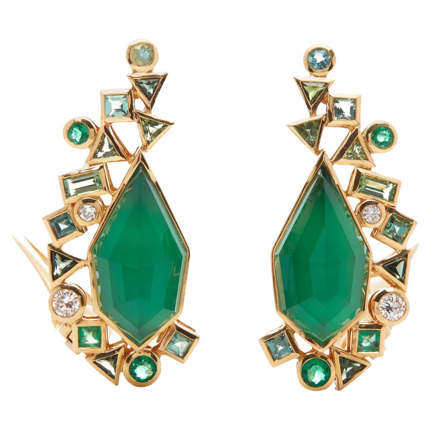 Stephen Webster Green Agate Crystal Haze Gold Struck 18ct Yellow Gold Earrings
