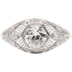 Antique Art Deco Diamond Platinum Filigree Engagement Ring