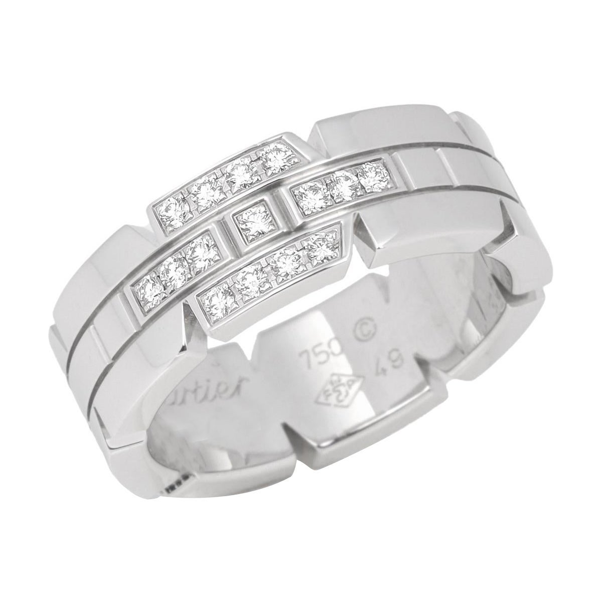 Cartier Diamond Accent 18ct White Gold Tank Française Ring For Sale