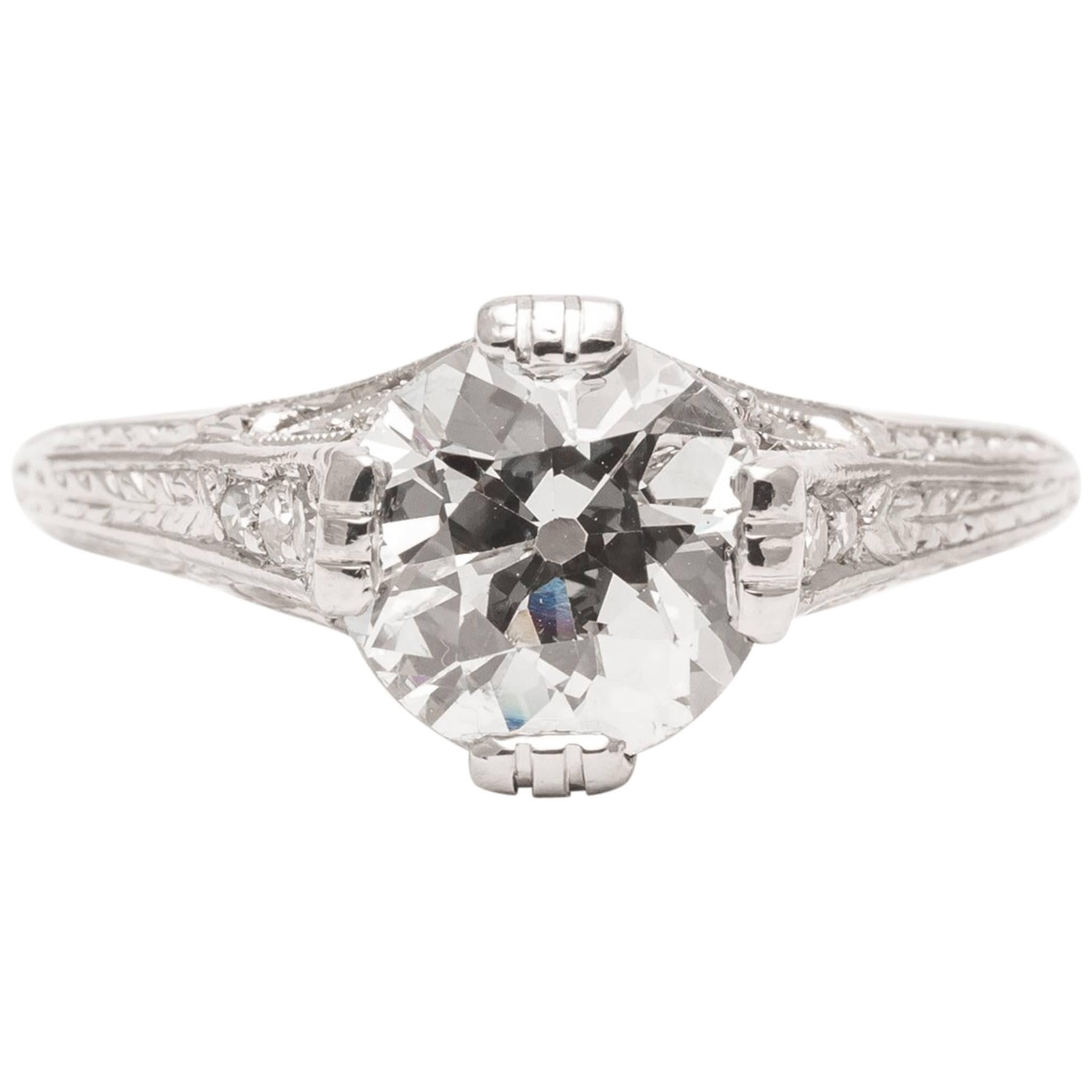 Art Deco 1.75 Carat Diamond Platinum Engagement Ring For Sale