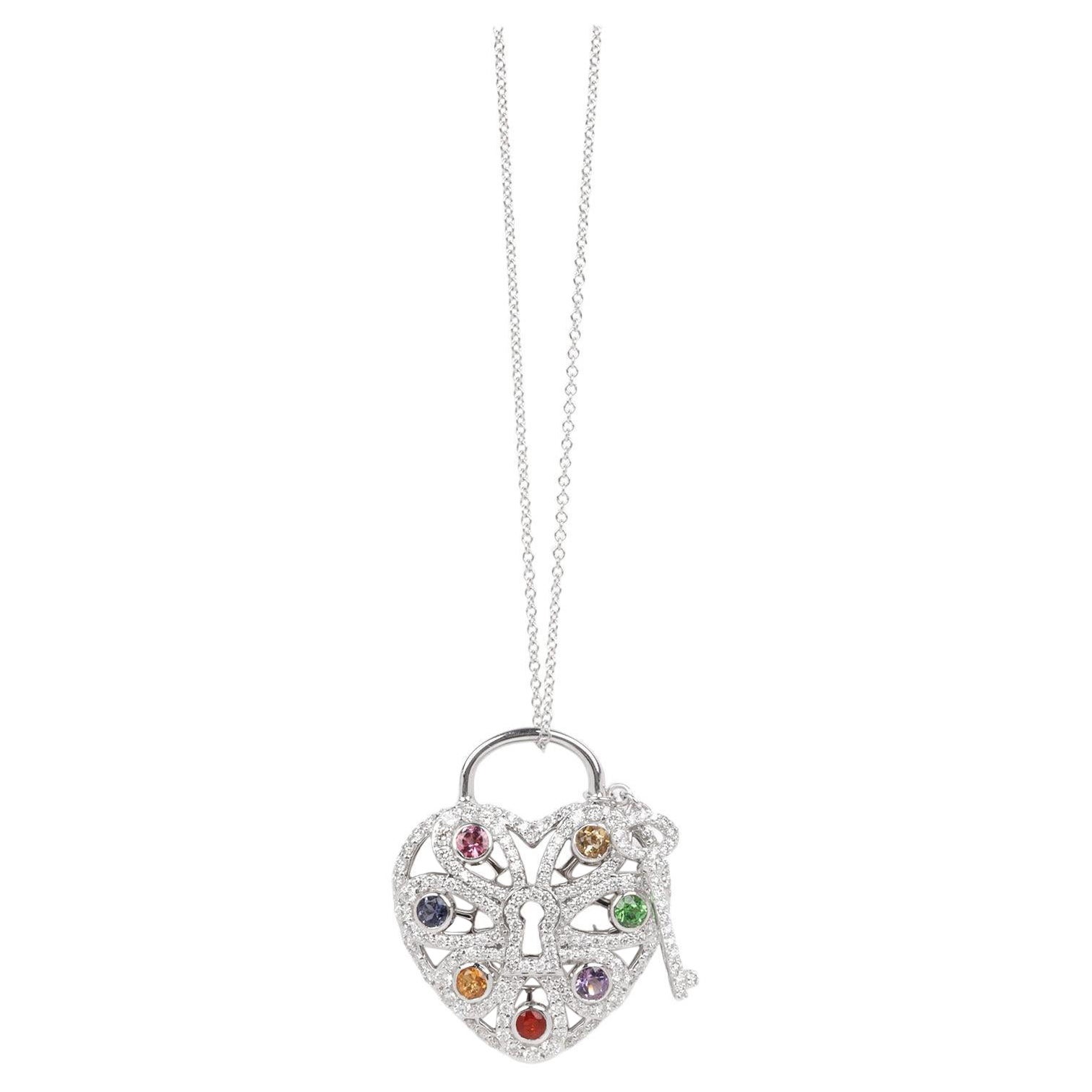 Tiffany & Co. Multi Gemstone Heart Pendant For Sale