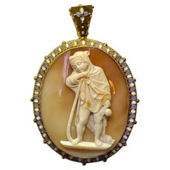 Tomasso Saulini Boy Cameo Locket Pendant Necklace 14 Karat Gold Museum Quality