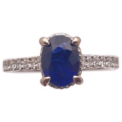 GIA Certified 18K White Gold Sapphire Diamond Engagement Ring