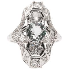 Art Deco Aquamarine and Diamond White Gold Ring