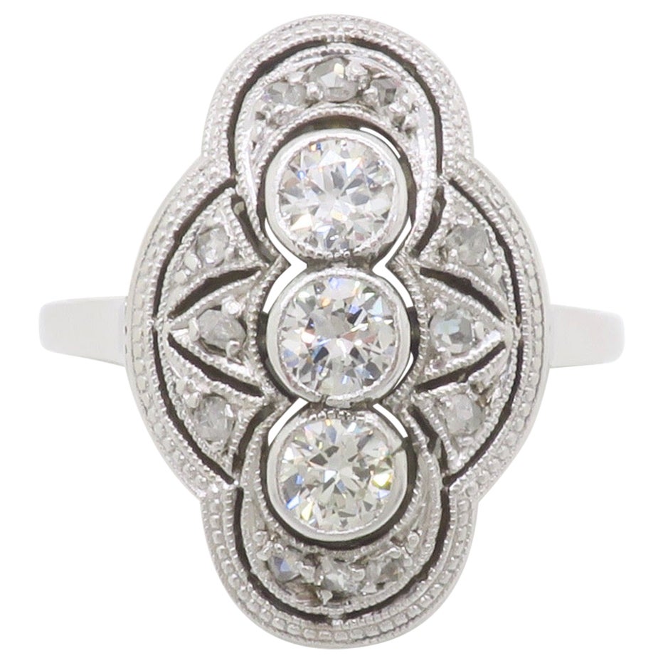Vintage Navette Style Diamond Ring For Sale