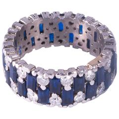 Vintage Sapphire Diamond Gold Eternity Band Ring