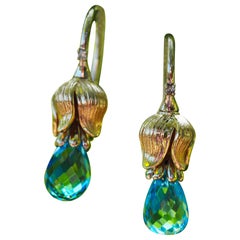 Lily flower earrings with Topazes and diamonds