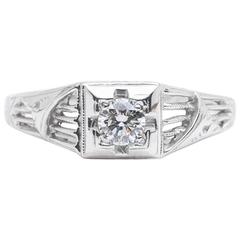 Vintage Art Deco Tulip 0.30 Karat Diamond Engagement White Gold Ring