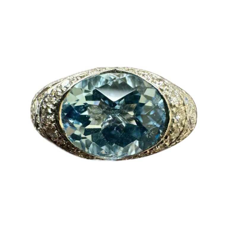 18K White Gold 3 Carat Oval Aquamarine Diamond Engagement Ring