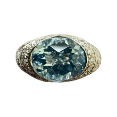 18K White Gold 3 Carat Oval Aquamarine Diamond Engagement Ring