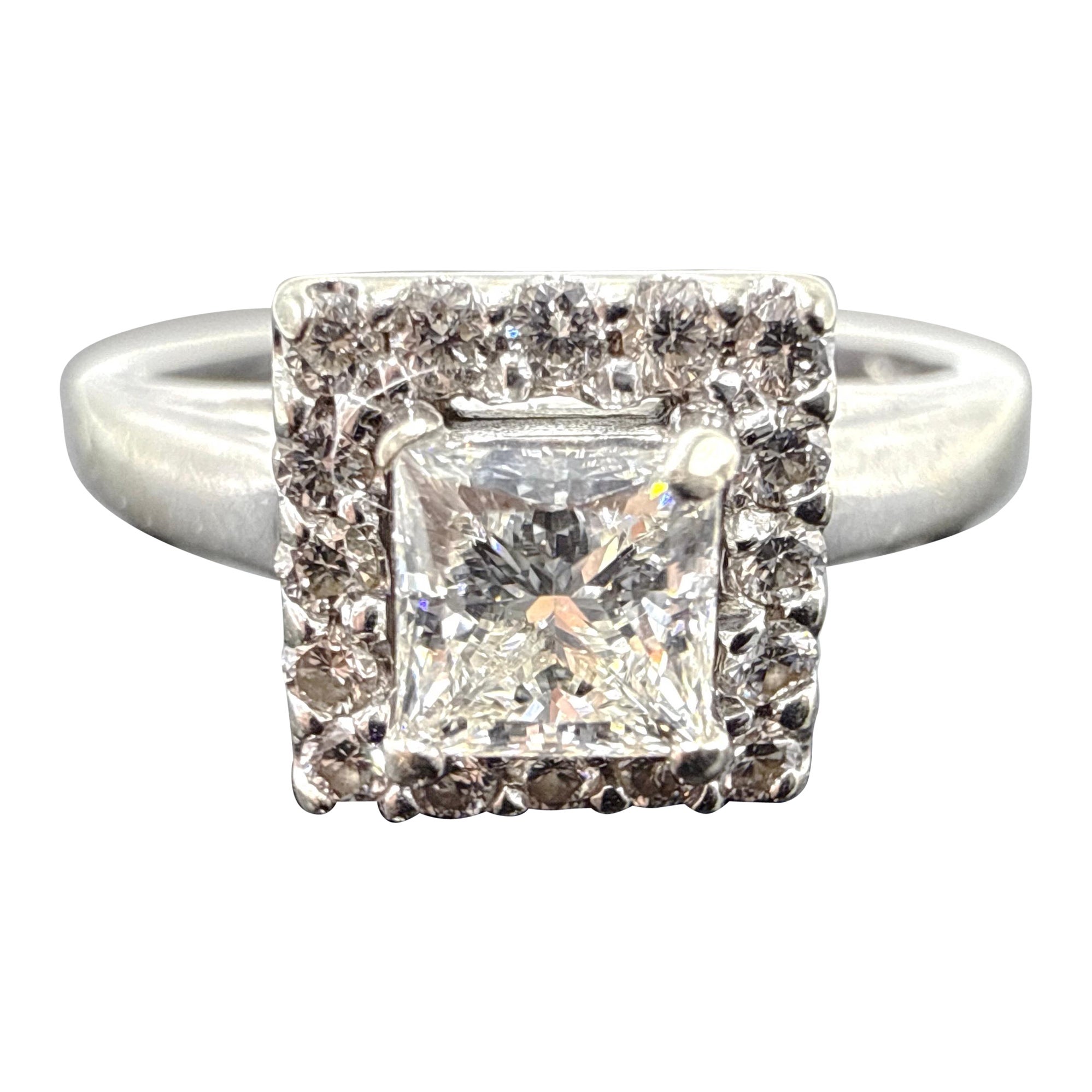 14K White Gold Princess-Cut Diamond Engagement Ring 0.61TCW For Sale