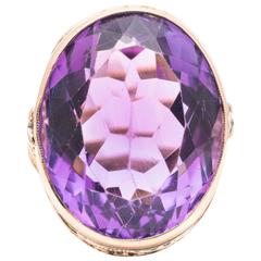 Antique Monumental Amethyst Solitaire Yellow Gold Ring 