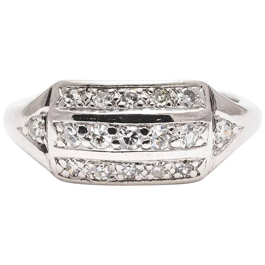 Art Deco Three-Row Diamond Wedding Platinum Ring