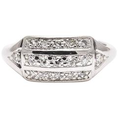 Retro Art Deco Three-Row Diamond Wedding Platinum Ring