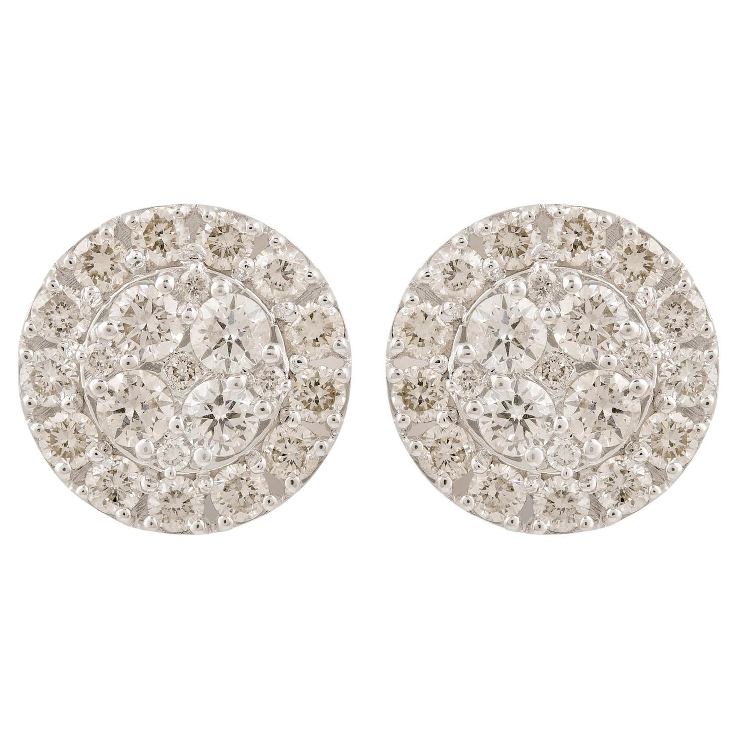 2.07 Carat SI Clarity HI Color Diamond Stud Earrings 18 Karat White Gold Jewelry For Sale
