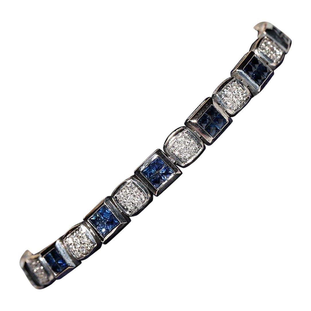 Vintage Circa 1990er Jahre 18k Gold Natürliches Diamant-Saphir-Dekoriertes Vintage-Armband