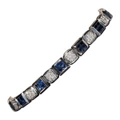 Vintage Circa 1990s 18k Gold Natural Diamond Sapphire Decorated Bracelet