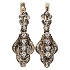 Vintage Circa 1970s 18k Gold Natural Diamond Decorated Drop Earring